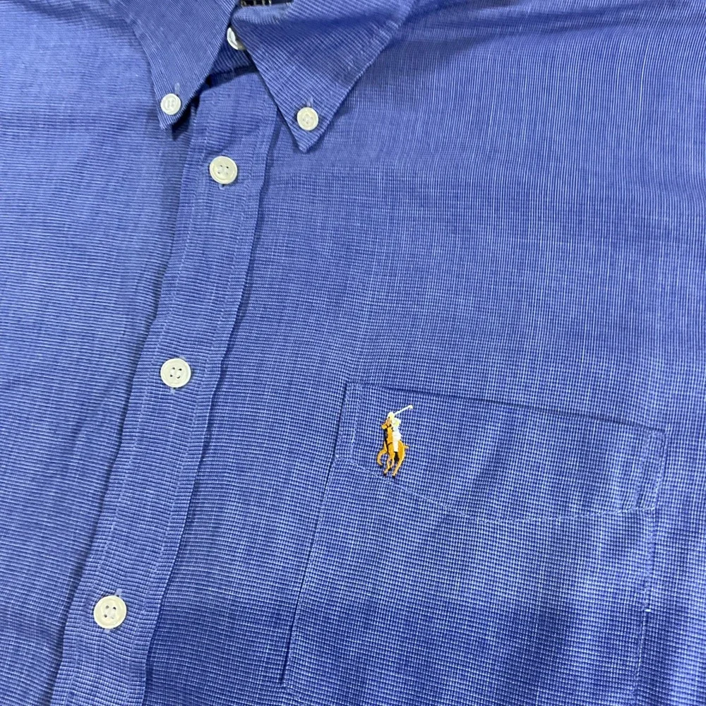 Polo Ralph Lauren Mens XL Blue Micro Check Short Sleeve Button Down Cotto oxford
